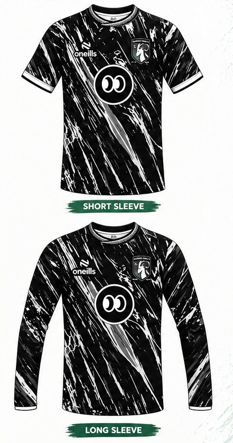 Monochrome jersey design with striking black and white graphics, shown in short and long sleeve versions